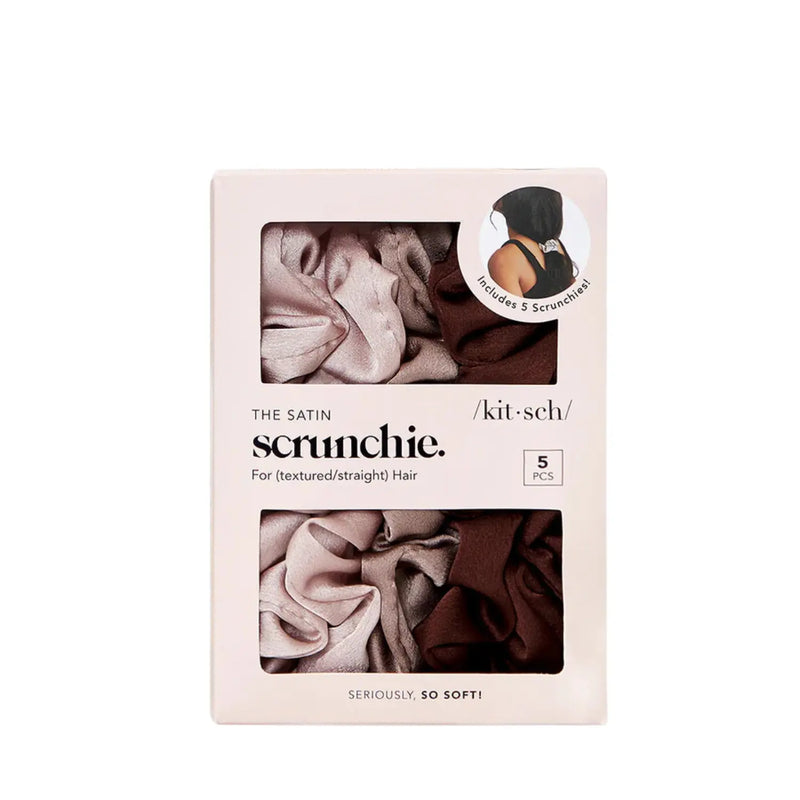 Kitsch Satin Sleep Scrunchies 5pc Set Cameo