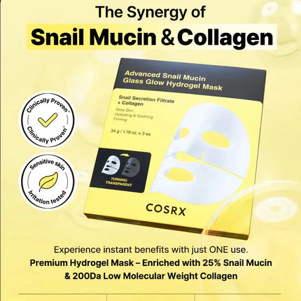 COSRX Advanced Snail Mucin Glass Glow Hydrogel Mask 3-Pack