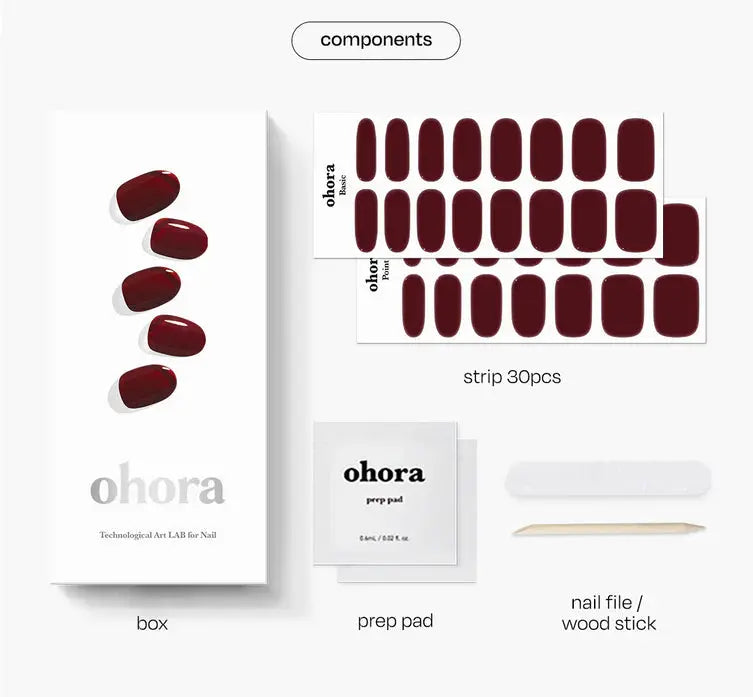 Ohora Semi Cured Gel Nail Strips N Classic Burgundy