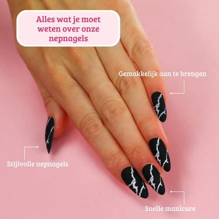 Boozyshop Press On French Nails Black Marble