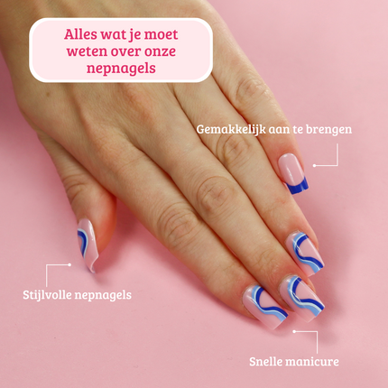 Boozyshop Press On French Nails Blue Waves