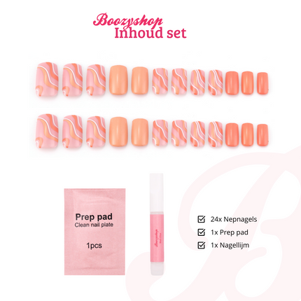 Boozyshop Press On French Nails Orange Waves