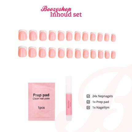 Boozyshop Press On French Nails White / Pink